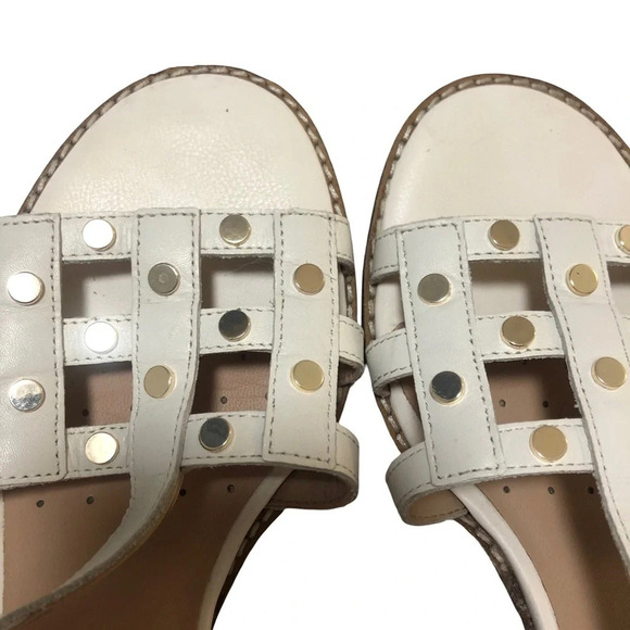 GEOX Italian Leather Strappy Sandals Studs Mid-Height Block Heel Size 37 7 White - Picture 6 of 8